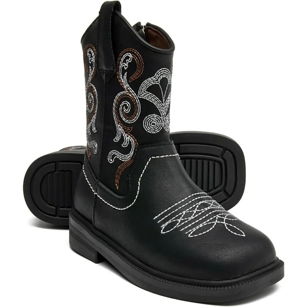 🆕 Women Black Western Cowboy Boots Square Toe Fashion Riding Mid Calf Shoes - Picture 2 of 6